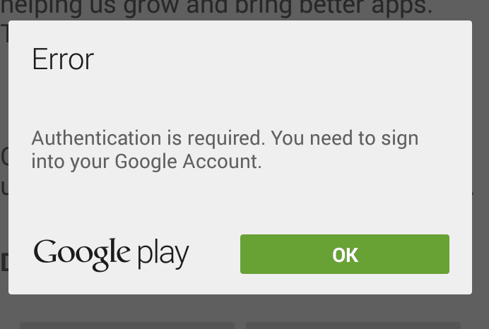 Google Play Authentication is Required