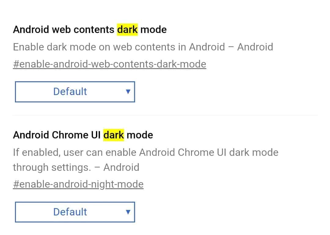 Android Chrome UI Dark Mode