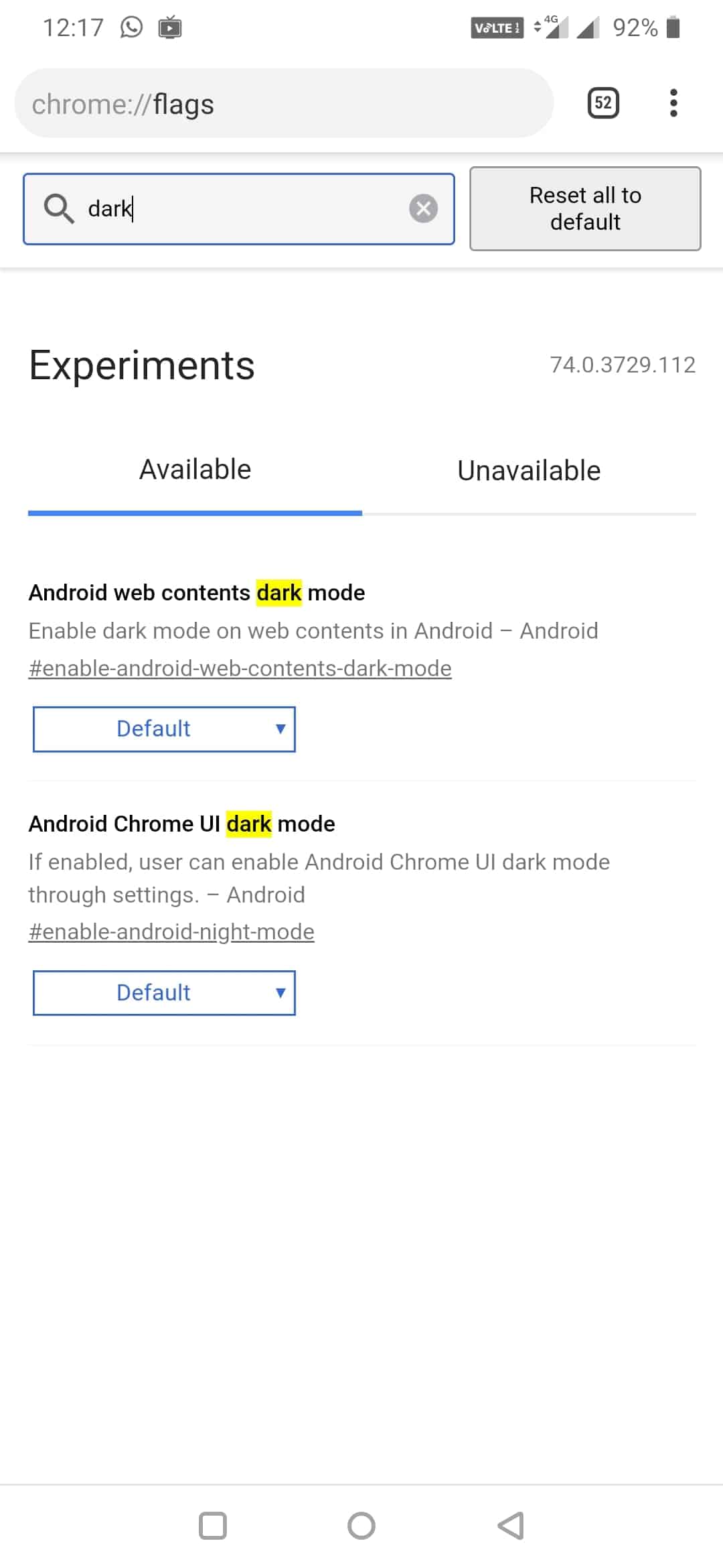 chrome flags to Activate Dark mode on Chrome