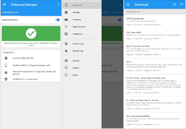 Download Xposed framework for Android Pie 9 devices