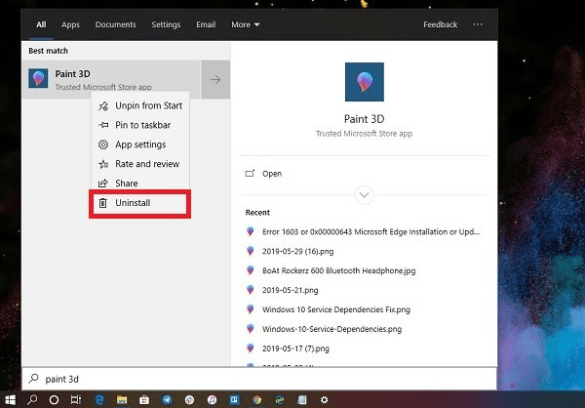 How to uninstall Paint 3D App in Windows 10