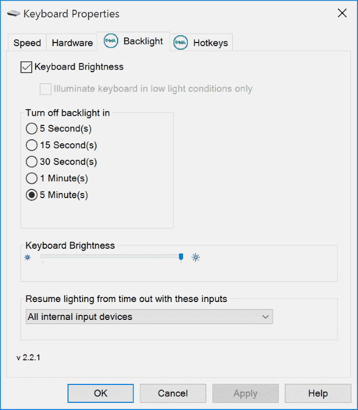 backlit keyboard settings windows 10