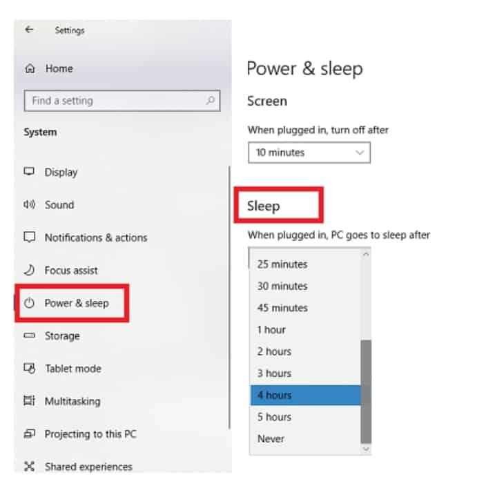 Change Sleep settings on Windows 10
