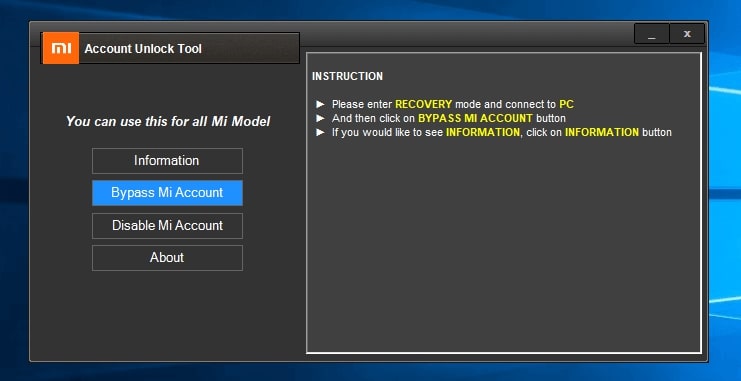 Mi account Unlock tool