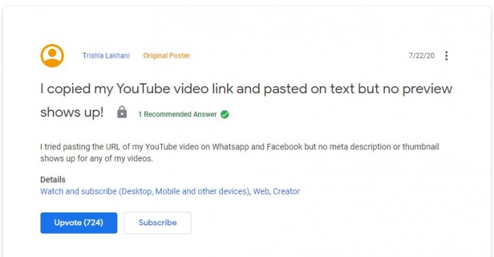 youtube link preview whatsapp issue