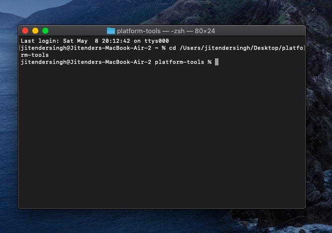 Change Terminal directory to Platform-Tools folder on macOSLinux using cd command