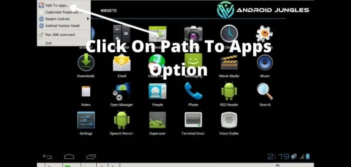 Click on paths to app