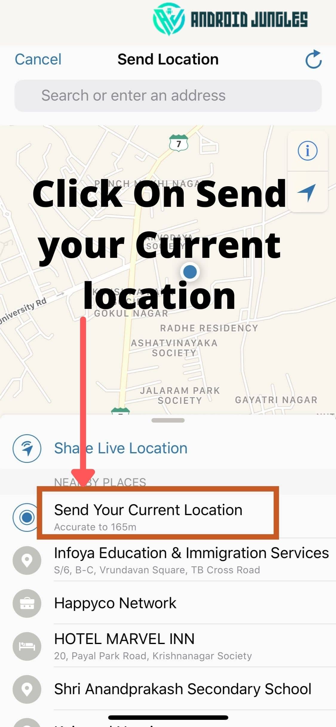 Click On Send your Current location
