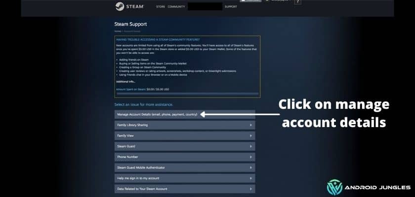 Click on manage account details
