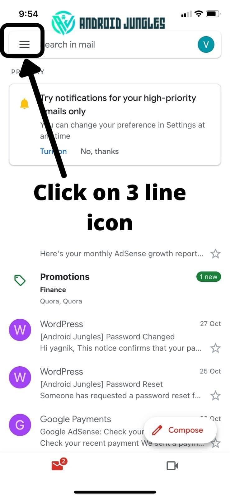 Click on 3 line icon