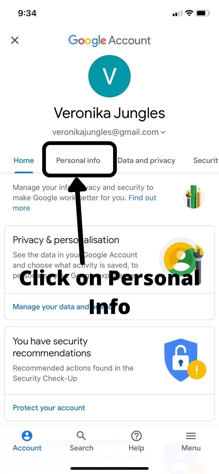 Click on Personal Info
