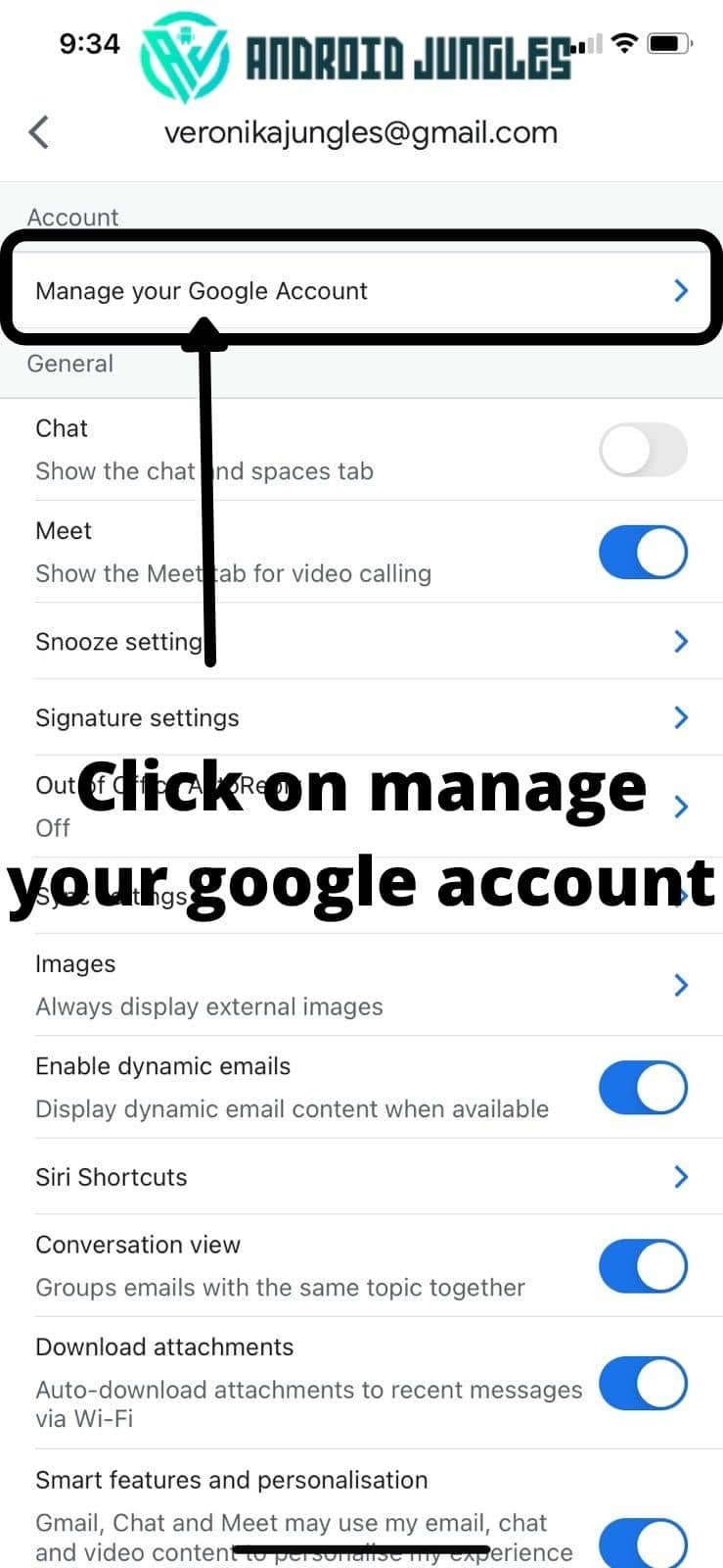 Click on manage your google account