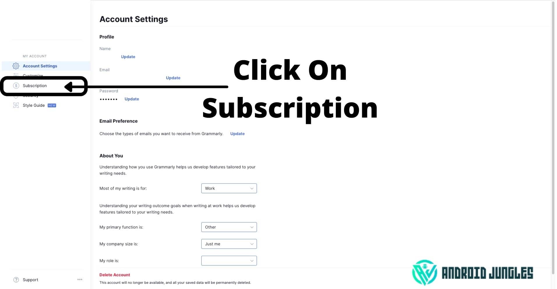 Click on subscription